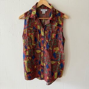 Vintage Colorful Sleeveless Silk Blouse